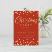 Gold Red Script Confetti kerstfeest Kaart (Staand voorkant)