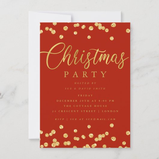 Gold Red Script Confetti kerstfeest Kaart (Voorkant)