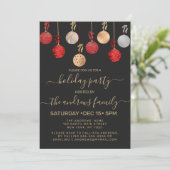 Gold Red Silver Glitter Hanging Ornament Holiday Kaart (Staand voorkant)