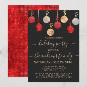 Gold Red Silver Glitter Hanging Ornament Holiday Kaart