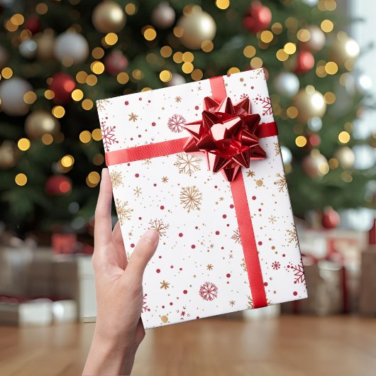 Gold Red Snowflake Christmas Wrapping Paper Cadeaupapier