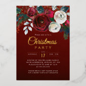 Gold Red Sparkle Festive Foliage Christmas Party  Folie Uitnodiging (Voorkant)
