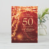 Gold & Red | Surprise 50th Birthday Party Kaart (Staand voorkant)