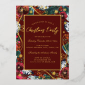 Gold Red Swirl Flower Lijst Kerstfeest Folie Uitnodiging (Voorkant)