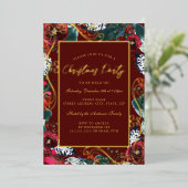 Gold Red Swirl Flower Lijst Kerstfeest Folie Uitnodiging (Staand Voorkant)