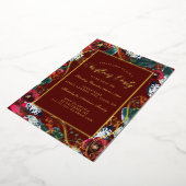 Gold Red Swirl Flower Lijst Kerstfeest Folie Uitnodiging (Gedraaid)