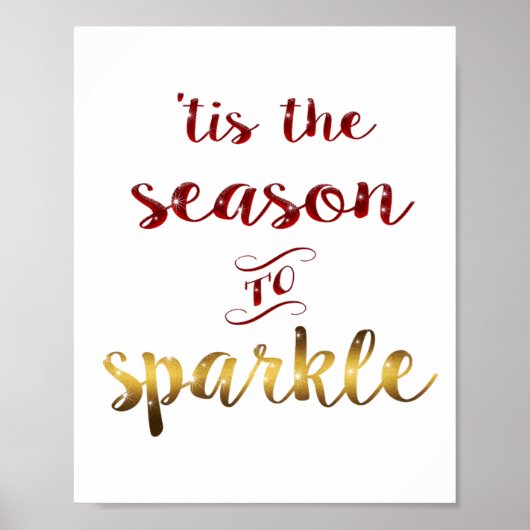 Gold Red Tis The Season To Sparkle Handwriting Poster (Voorkant)