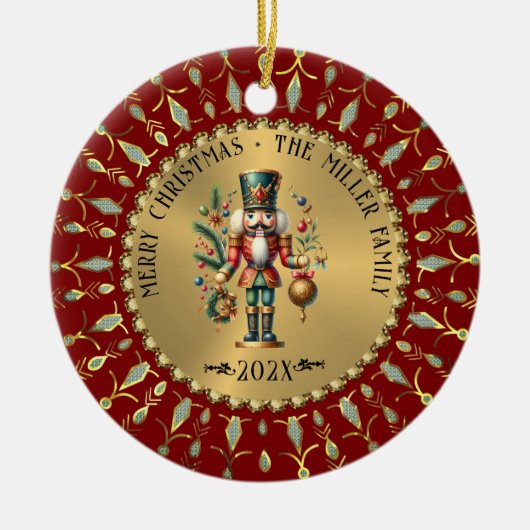 Gold Red White Diamonds Christmas Nutcracker Keramisch Ornament (Voorkant)