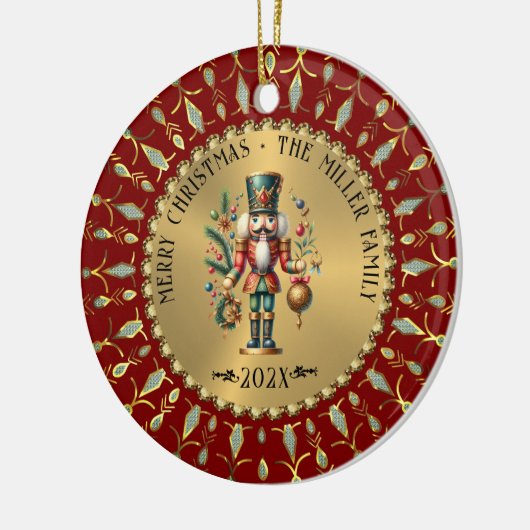 Gold Red White Diamonds Christmas Nutcracker Keramisch Ornament (Links)