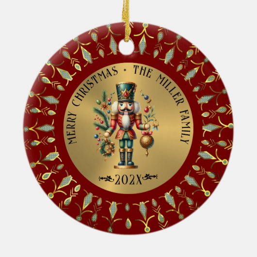 Gold Red White Diamonds Christmas Nutcracker Keramisch Ornament (Achterkant)