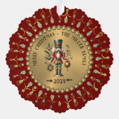 Gold Red White Diamonds Christmas Nutcracker Ornament Kaart (Achterkant)