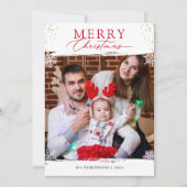 Gold Red White Snowflakes Merry-kerstfoto Feestdagenkaart (Voorkant)
