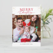 Gold Red White Snowflakes Merry-kerstfoto Feestdagenkaart (Staand voorkant)