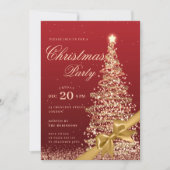 Gold Red Winter Christmas Tree Bow Holiday Party Kaart (Voorkant)