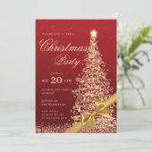 Gold Red Winter Christmas Tree Bow Holiday Party Kaart (Staand voorkant)