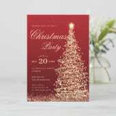 Gold Red Winter Christmas Tree Holiday Party  Kaart (Staand voorkant)