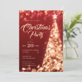 Gold Red Winter Christmas Tree Holiday Party Kaart (Staand voorkant)