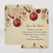 Gold/Red Winter Vakantie Ornamenten Save the date (Voorkant / Achterkant)