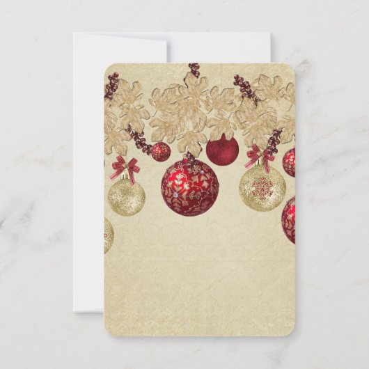 Gold/Red Winter Vakantie Ornamenten Save the date (Achterkant)