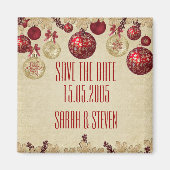 Gold/Red Winter Vakantie Ornamenten Save the date Magneet (Voorkant)