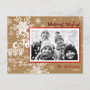 Gold & Red Winter Warm Wishes Holiday Moderne Foto Feestdagenkaart