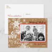 Gold & Red Winter Warm Wishes Holiday Moderne Foto Feestdagenkaart (Voorkant / Achterkant)