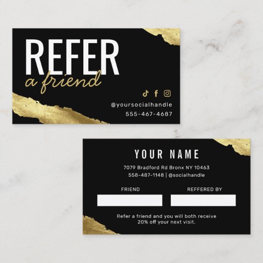 Gold Refer een vriendenkaart Visitekaartje (Voorkant / Achterkant)