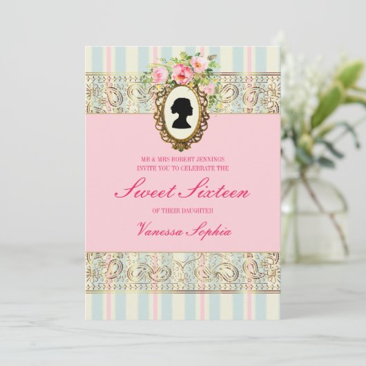  Gold Regency Sweet Sixteen Invitation Kaart (Staand voorkant)