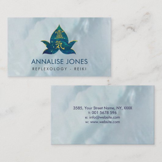 Gold Reiki herkennend symbool in Marble Lotus Visitekaartje (Voorkant / Achterkant)