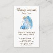 *~* Gold Reiki Massage Abstracte Blue Waterverf Visitekaartje (Achterkant)
