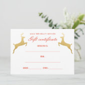 Gold Reindeer Elegant Holiday Cadebewijs Kaart (Staand voorkant)