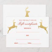 Gold Reindeer Elegant Holiday Cadebewijs Kaart (Voorkant / Achterkant)