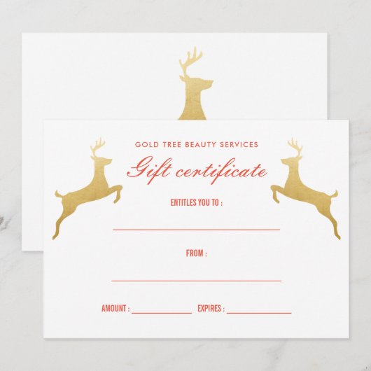 Gold Reindeer Elegant Holiday Cadebewijs Kaart (Voorkant / Achterkant)