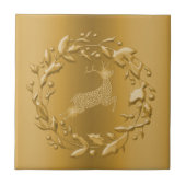 Gold Reindeer en Wreate Kerstmis Tegeltje (Voorkant)