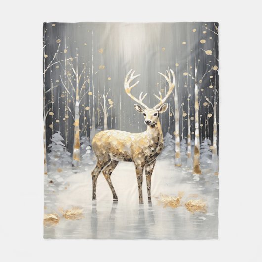 Gold Reindeer Holiday Fleece Blanket (Voorkant)