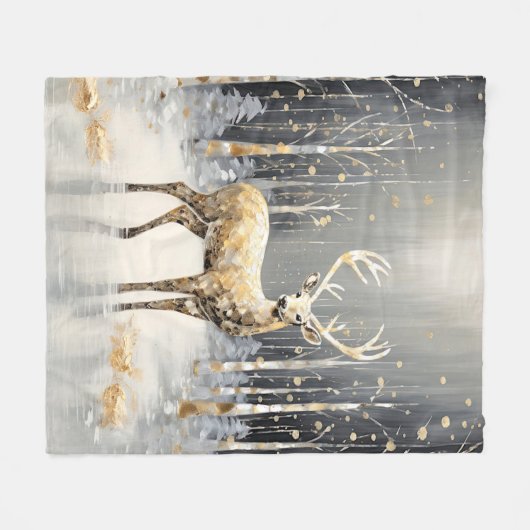 Gold Reindeer Holiday Fleece Blanket (Voorkant (Horizontaal))