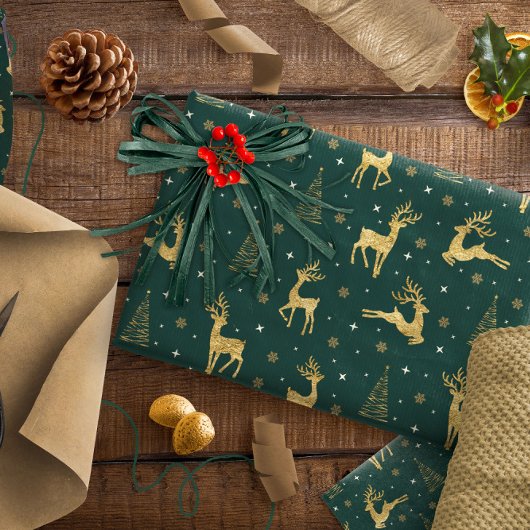 Gold Reindeer kerstboompatroon ID853 Cadeaupapier
