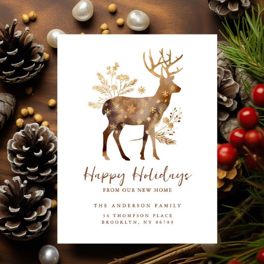 Gold Reindeer New Home Card Aankondigingskaart
