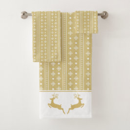 Gold Reindeer Nordic Pattern Bad Handdoek
