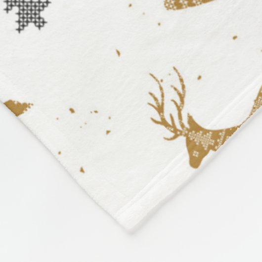 Gold Reindeer Pattern Fleece Deken (Hoek)