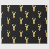 Gold Reindeer Pattern Wrapping Paper Black Cadeaupapier (Vlak)
