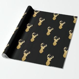 Gold Reindeer Pattern Wrapping Paper Black Cadeaupapier