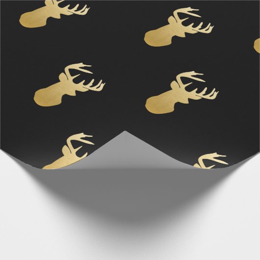 Gold Reindeer Pattern Wrapping Paper Black Cadeaupapier (Hoek)