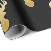 Gold Reindeer Pattern Wrapping Paper Black Cadeaupapier (Rol Hoek)