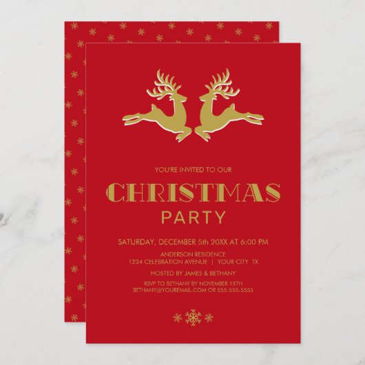 Gold Reindeer Red-kerstfeest Kaart (Voorkant / Achterkant)