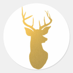 Gold Reindeer Silhouette Modern Holiday Ronde Sticker