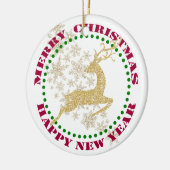 Gold Reindeer Snowflake Sjabloon Keramisch Ornament (Links)