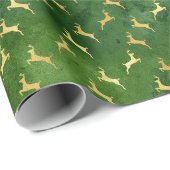 Gold Reindeers op donkergroen Cadeaupapier (Rol Hoek)