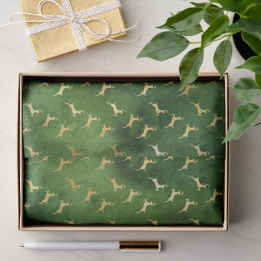 Gold Reindeers op donkergroen Tissuepapier (Geschenk)