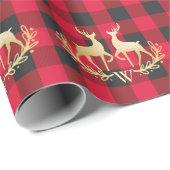 Gold Reindemonogram Red Buffalo met kerstmis Cadeaupapier (Rol Hoek)